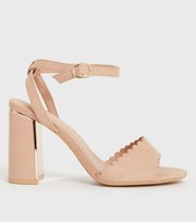 New Look Pale Pink Suedette Scallop Block Heel Sandals